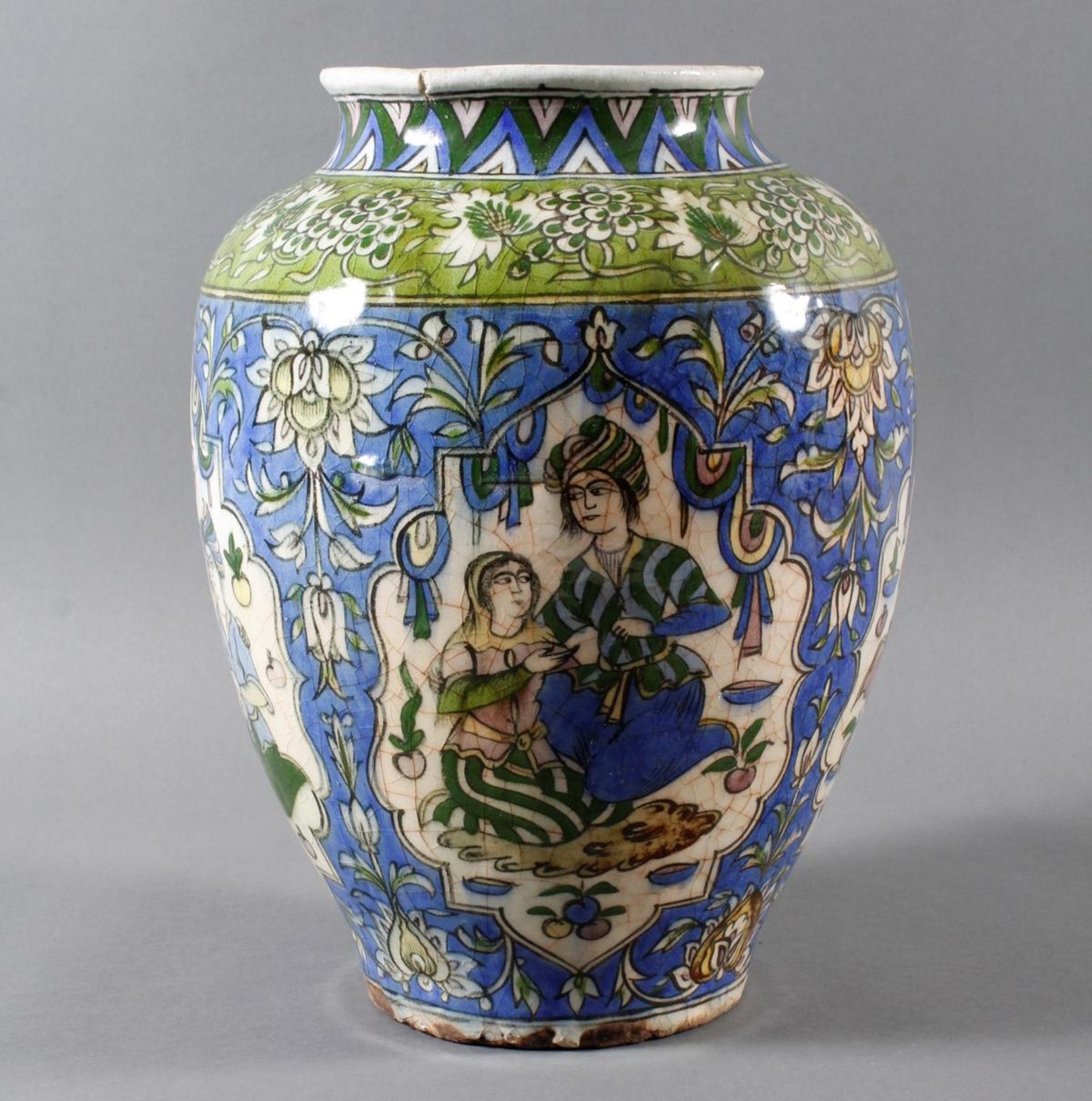 Persien 19. Jahrhundert, Orientalische Keramikvase ,polychrome Unterglasur Malerei - Image 2 of 11