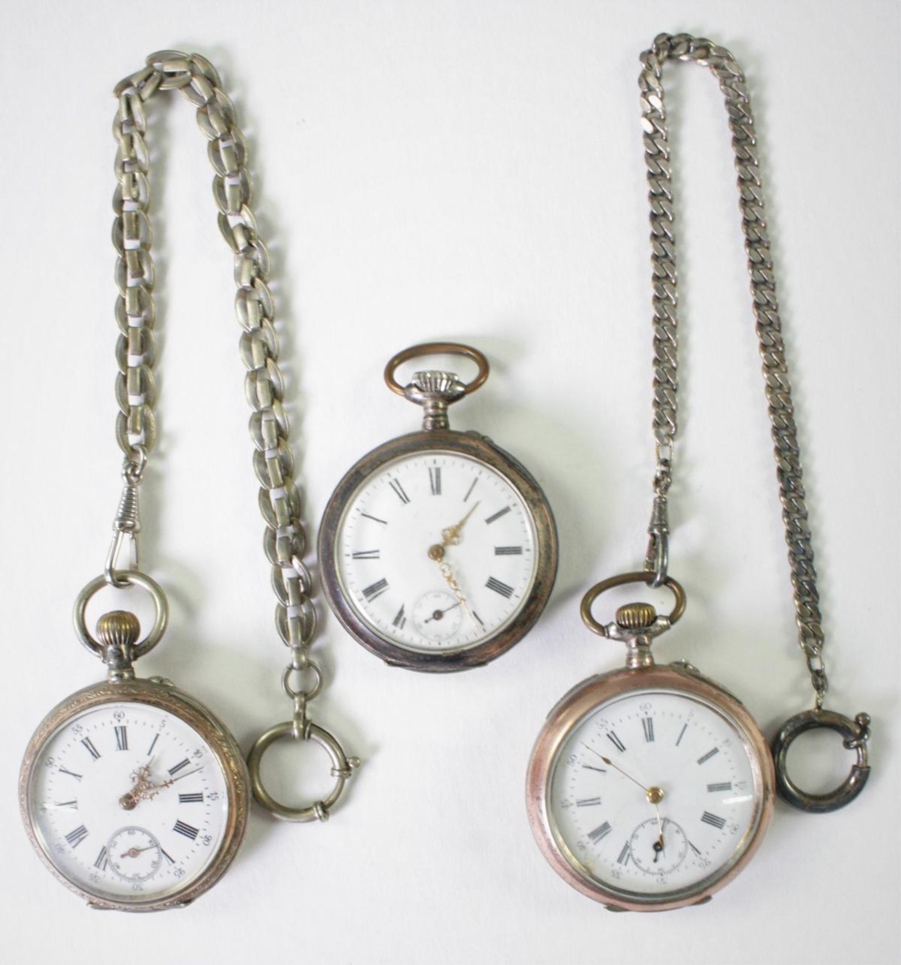 Drei antike Taschenuhren um 1900 aus Silber