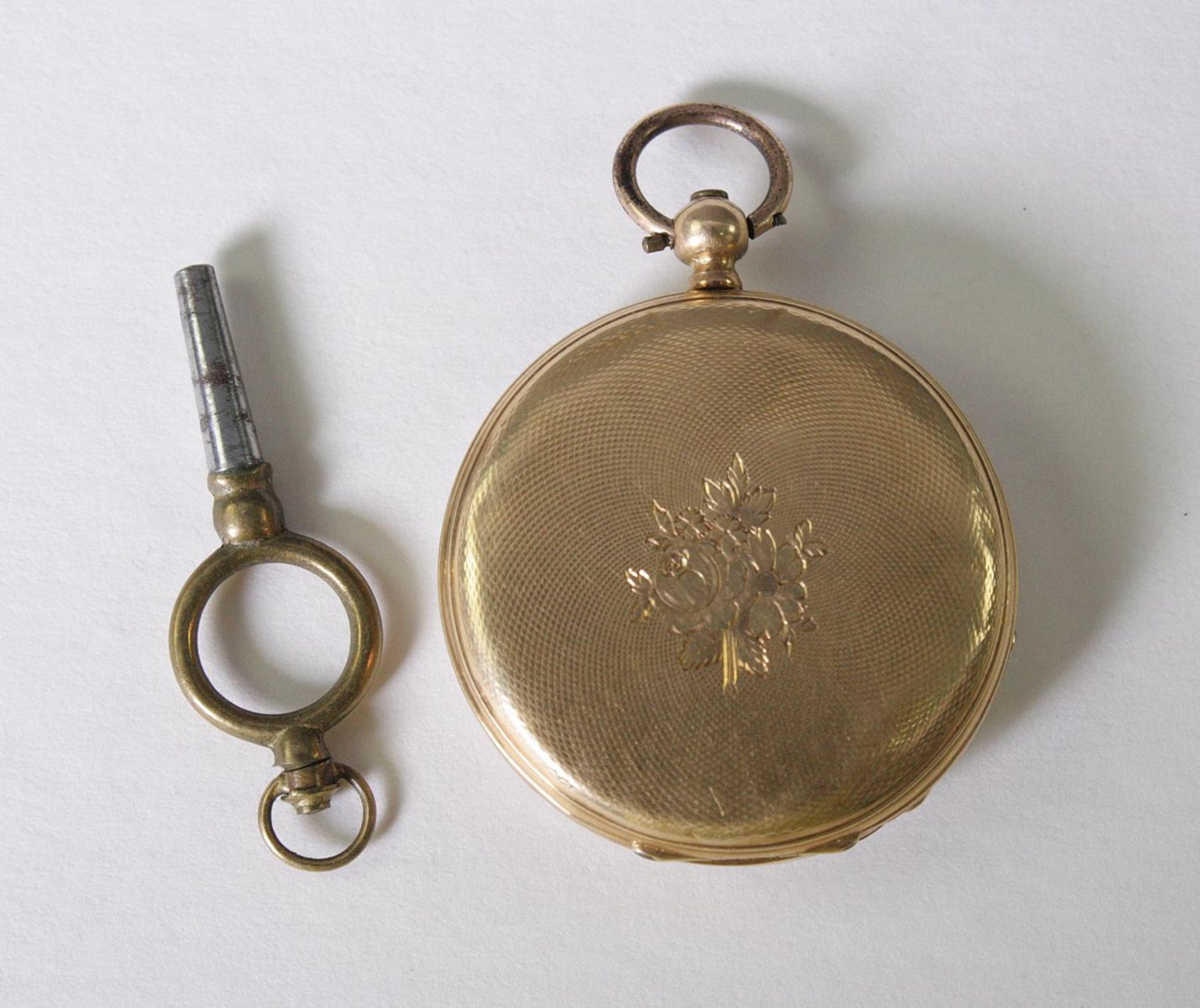 Goldene Damentaschenuhr 19. Jahrhundert, 14 Karat Gelbgold - Bild 2 aus 4