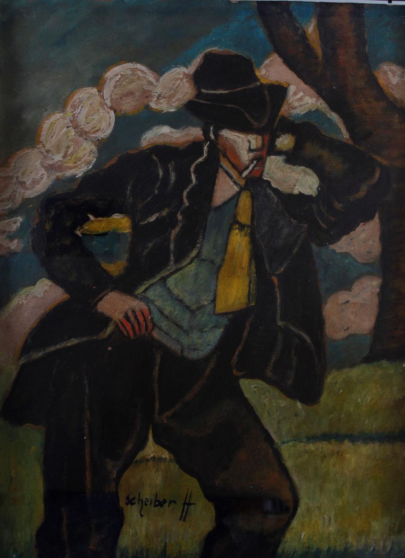 Mann mit Zigarette, Öl auf Malpappe ,signiert Scheiber H. - Image 2 of 4