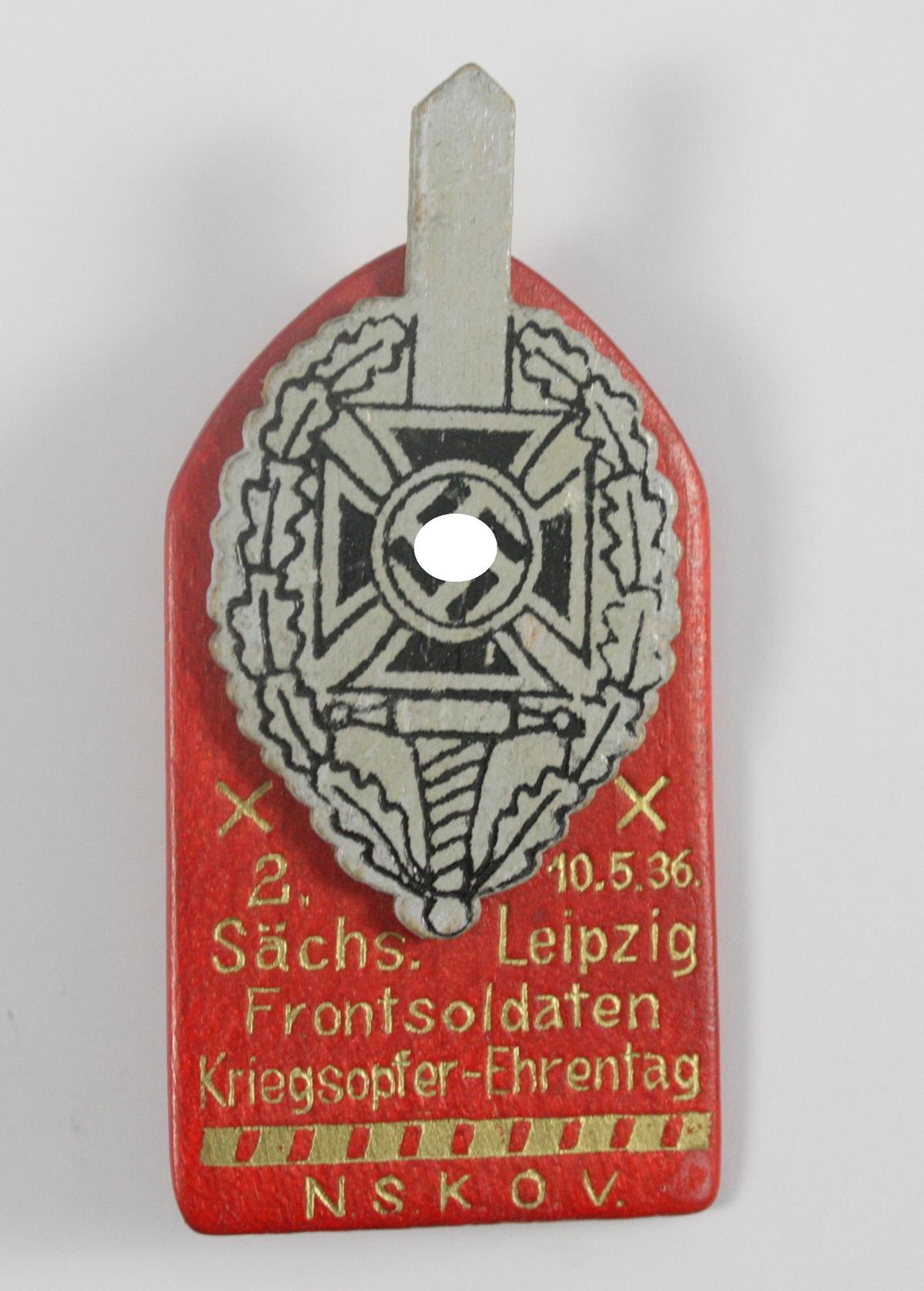 Holzabzeichen, 2. sächsischer Frontsoldaten Kriegsopfer Ehrentag 1936, NSKOV