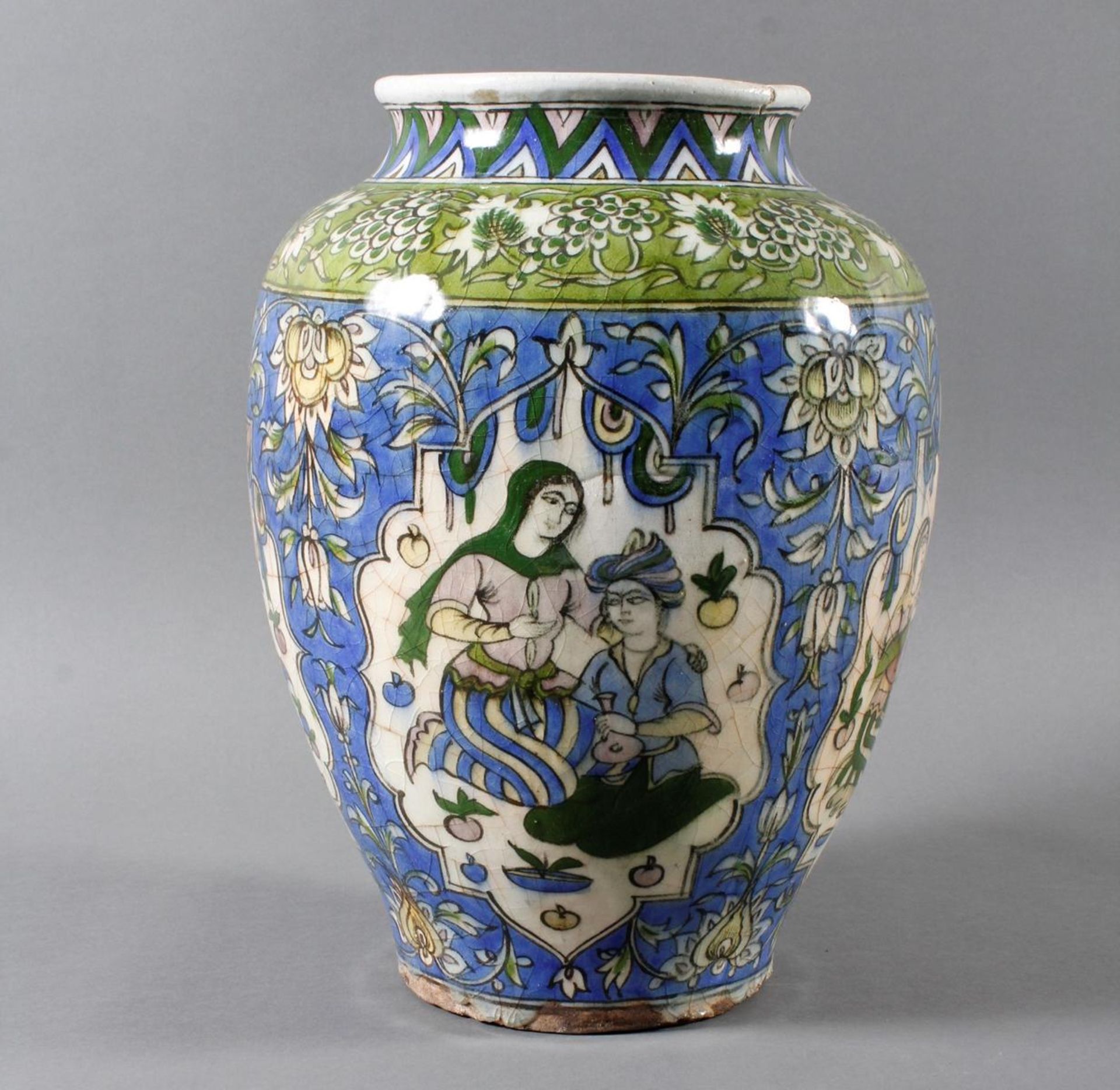 Persien 19. Jahrhundert, Orientalische Keramikvase ,polychrome Unterglasur Malerei - Image 4 of 11