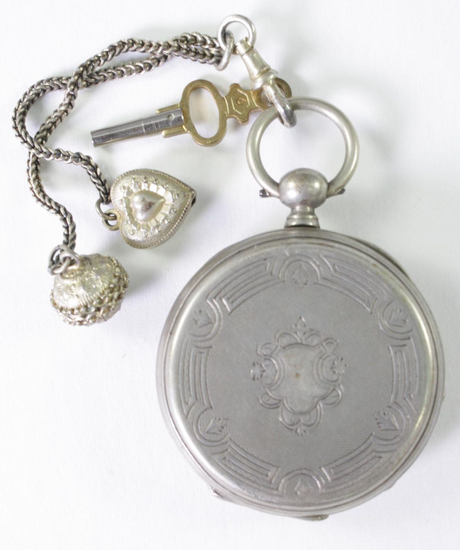 Silberne Biedermeier Taschenuhr mit Anhänger - Bild 2 aus 4