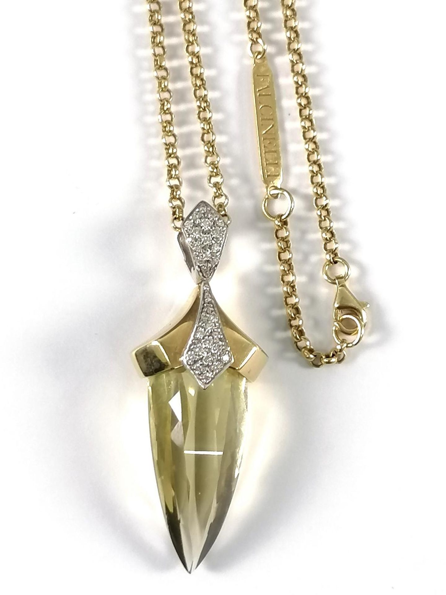 Citrinanhänger mit Diamanten und Halskette aus 18 kt Gelbgold, Falcinelli Design - Image 2 of 3