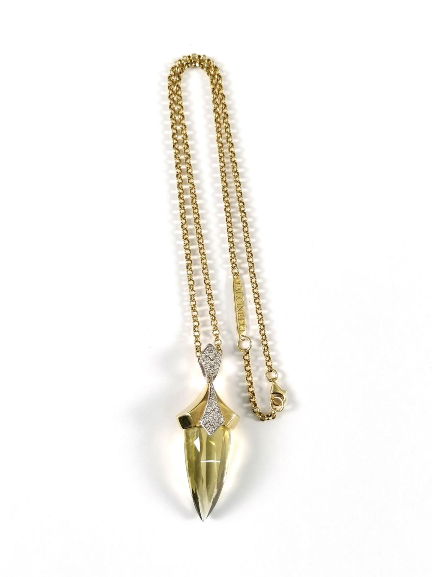 Citrinanhänger mit Diamanten und Halskette aus 18 kt Gelbgold, Falcinelli Design