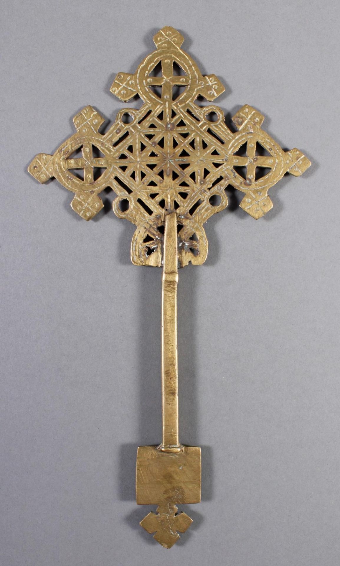 Koptisches Bronze-Vorhaltekreuz, Eritrea um 1900