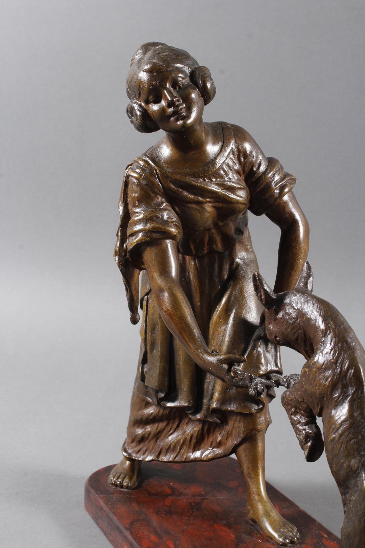 Jugendstil Skulptur „Mädchen mit Zicklein“ Regule patiniert um 1900 - Image 3 of 12