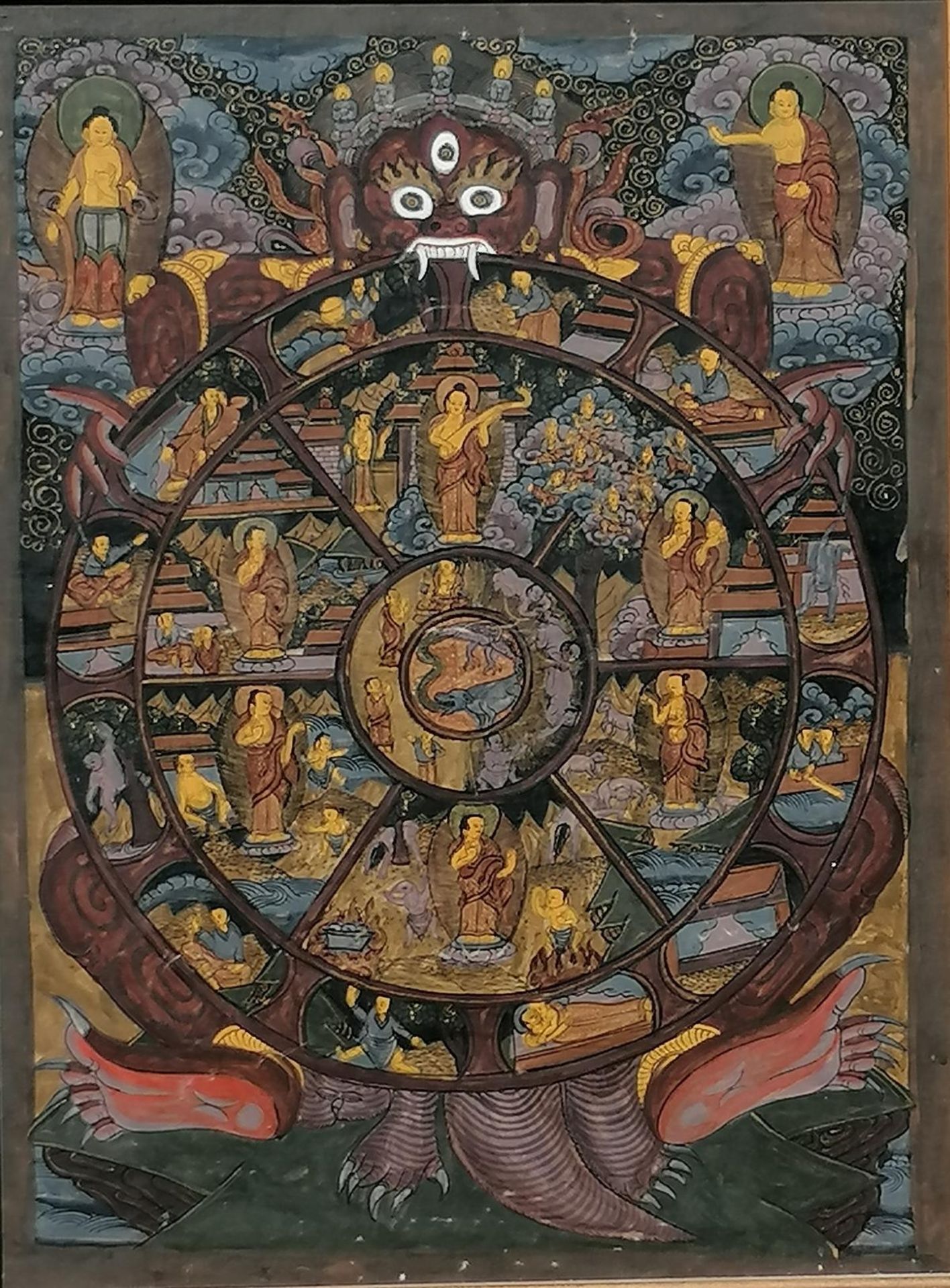 Thangka-Mandala des Lebensrads (Bhavacakra), 20. Jahrhundert - Bild 2 aus 2