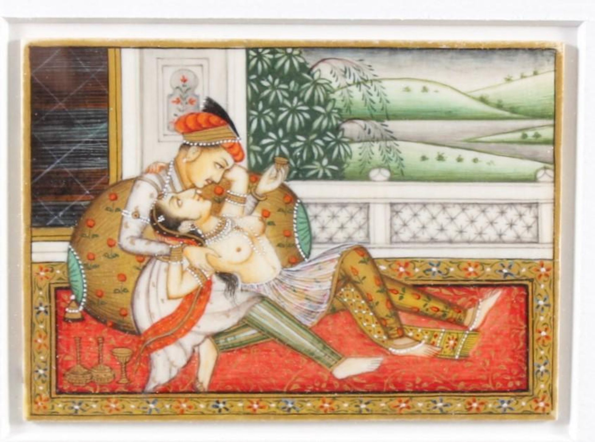 Erotische Miniaturmalerei auf Elfenbein, Indien 20. Jahrhundert - Image 2 of 2