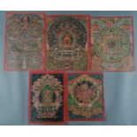 Konvolut aus 5 Thangkas-Mandala, Tibet 20. Jahrhundert