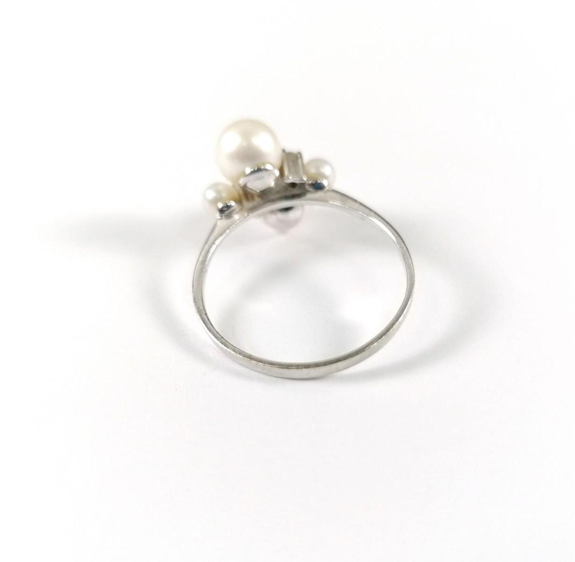 Damenring mit Perle und 2 Diamanten, 14 Karat Weißgold - Image 2 of 2