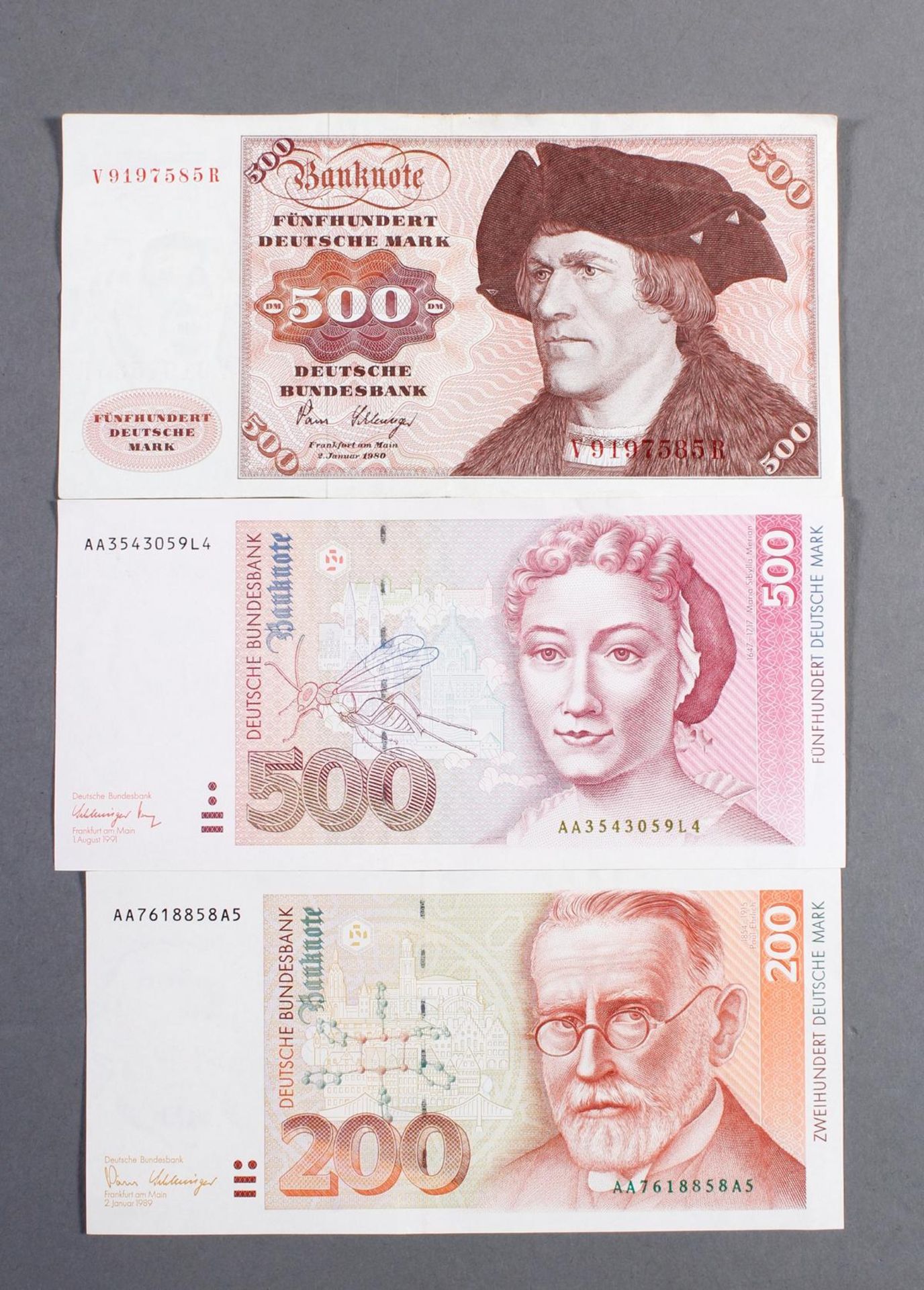 2 x 500 Mark und 1x 200 Deutsche Mark Schein (1980-1991)