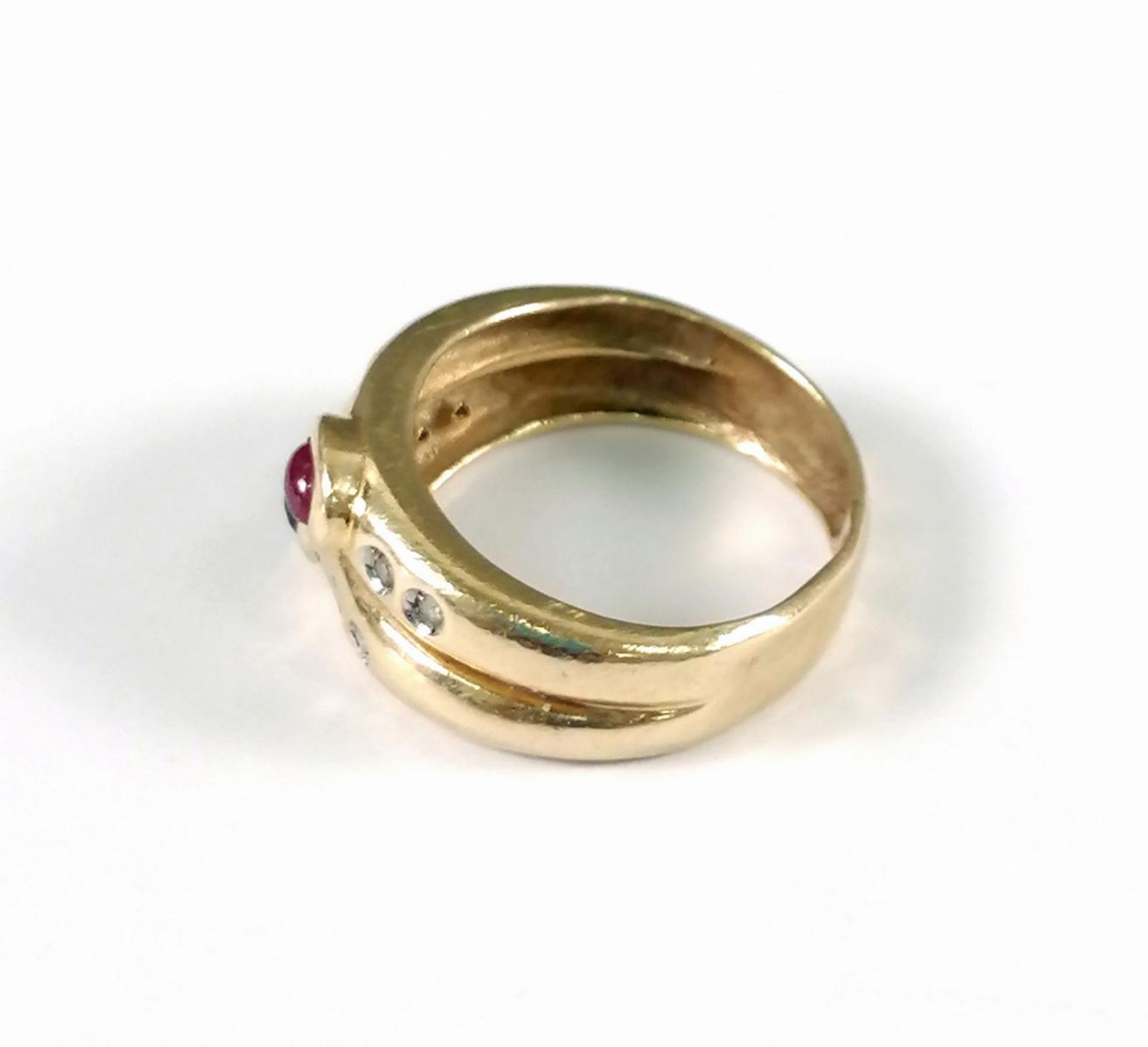 Damenring mit Saphir. Rubin und kleinen Diamanten, 14 Karat Gelbgold - Image 4 of 4