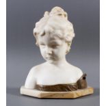 Alabaster, Mädchenbüste mit Bronzekleid, Signiert Gino