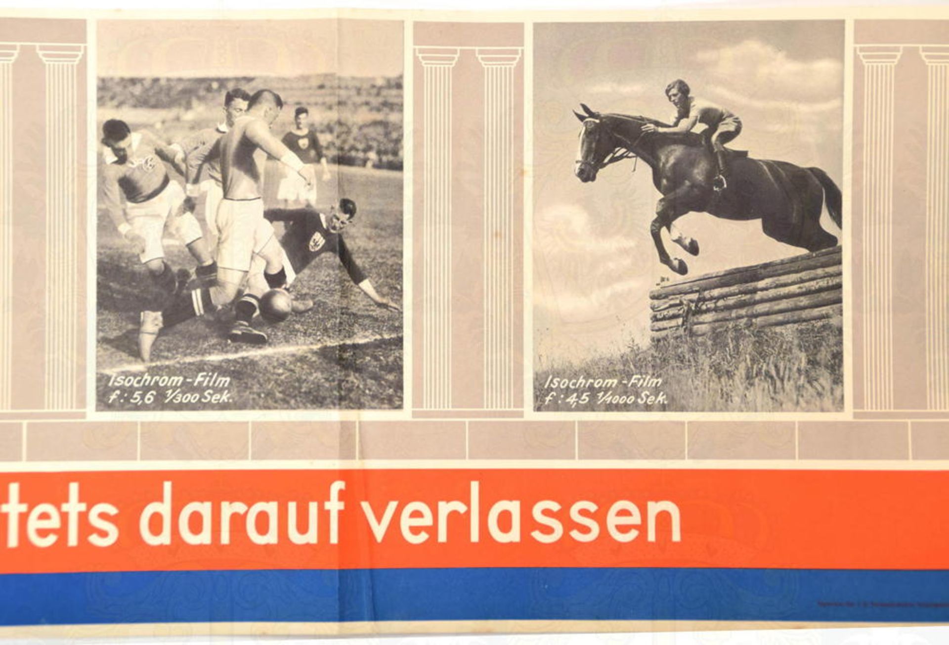 PLAKAT AGFA-SPORTSZENEN, m. 6 Sportszenen, 119x26,8cm, 2 Enden gefaltet, um 1936 - Bild 2 aus 2