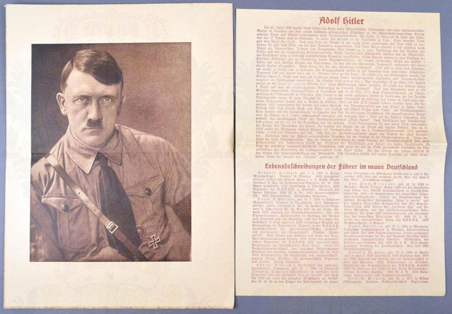 PROGRAMM DER NSDAP 1928, Verlag Kanzler Berlin, großf. Doppelblatt m. Hitlerportrait, 3 Kampfliedern