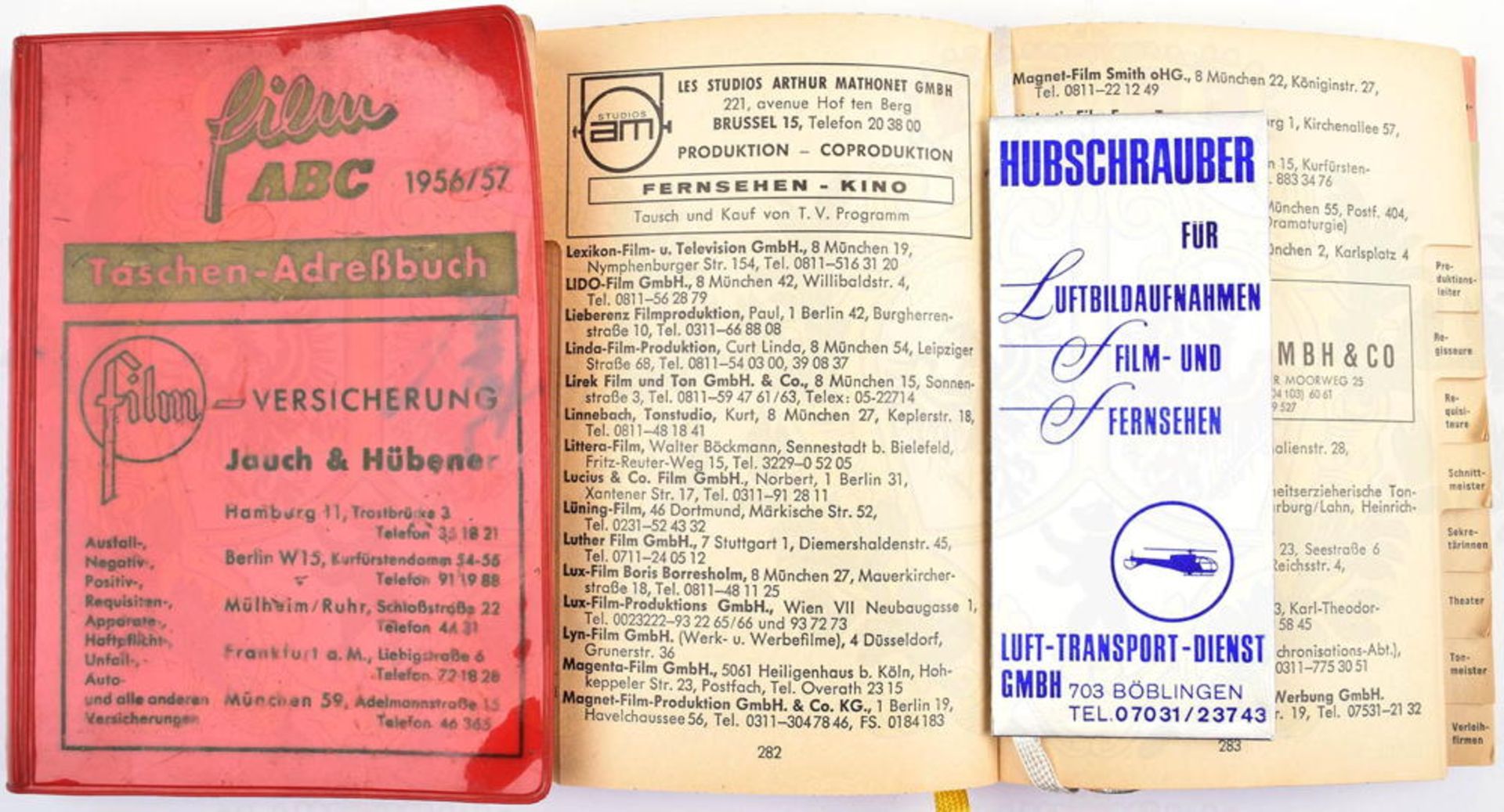 2 ADRESSBÜCHER FILM-ABC, 2 Ausgaben, Hildesheim/Berlin 1956/57 bzw. Hamburg 1968/69, tls. Abb., Werb