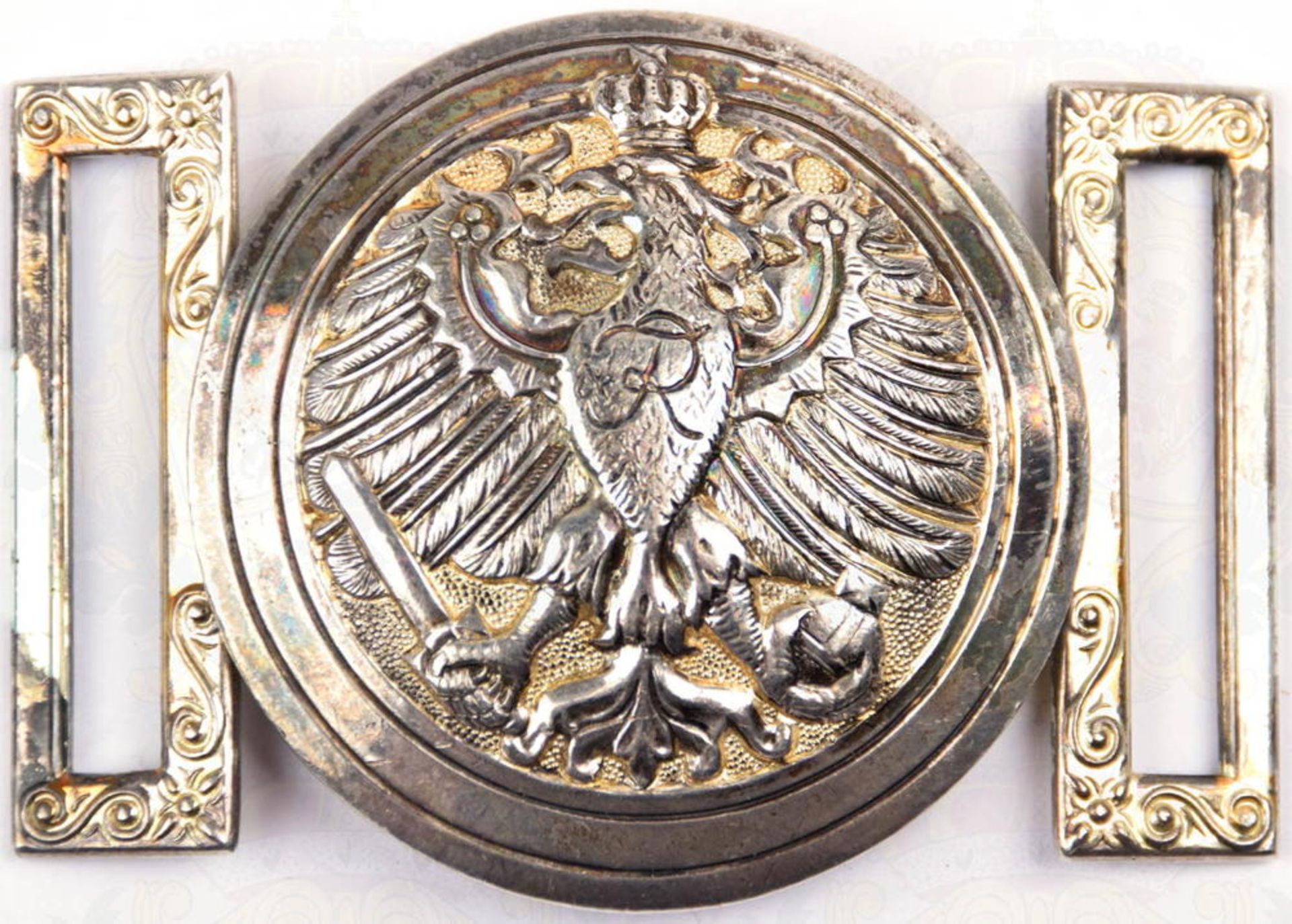 LUXUS-FELDBINDENSCHLOSS KÖNIGREICH PREUßEN, Silber/punziert „925“ mit Halbmond und Krone sowie