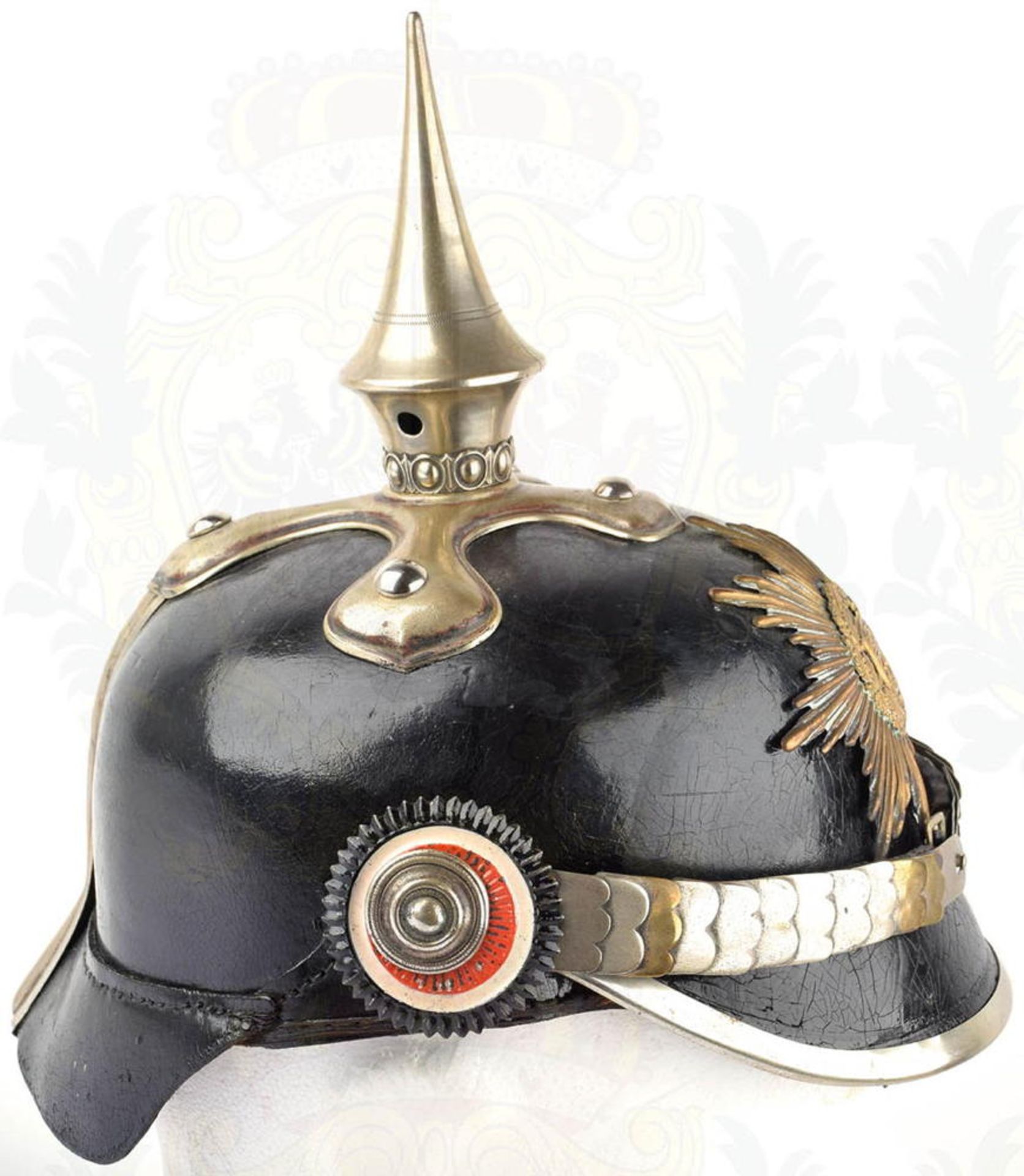 HELM FÜR FEUERWEHR-KOMMANDANTEN, Land Thüringen bis 1936, Pickelhaube um 1910, Lederglocke m. - Image 3 of 6