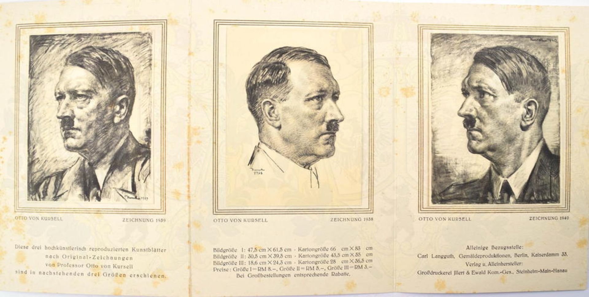 WERBE-LEPORELLO UNSER FÜHRER, m. 3 einmontierten Portraits nach Zeichnungen v. Otto von Kursell 1938 - Bild 2 aus 2