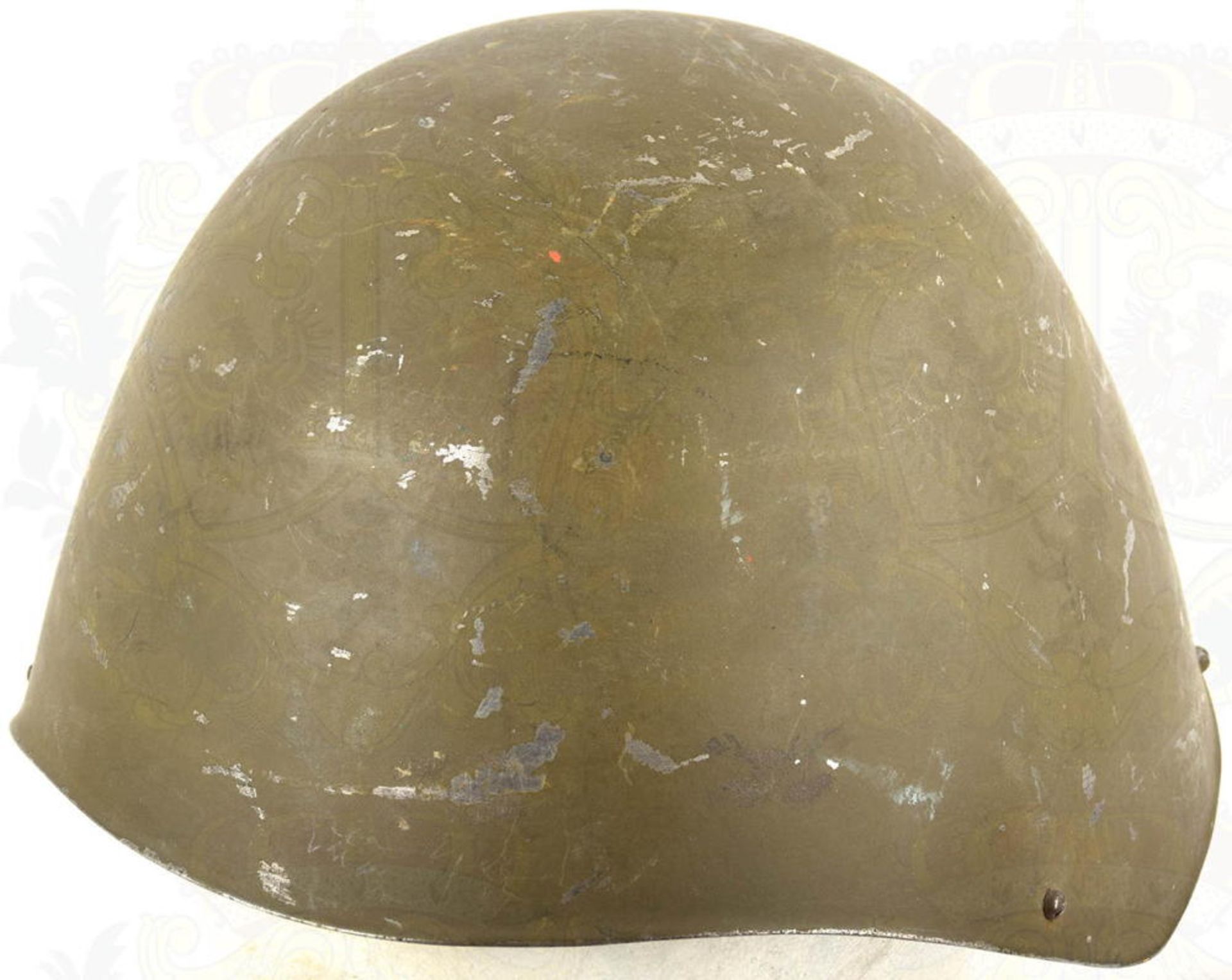 STAHLHELM MODELL 1934/39 GRIECHISCHES HEER, Glocke innen u. außen olivgrün lackiert, tls. zerkratzt 