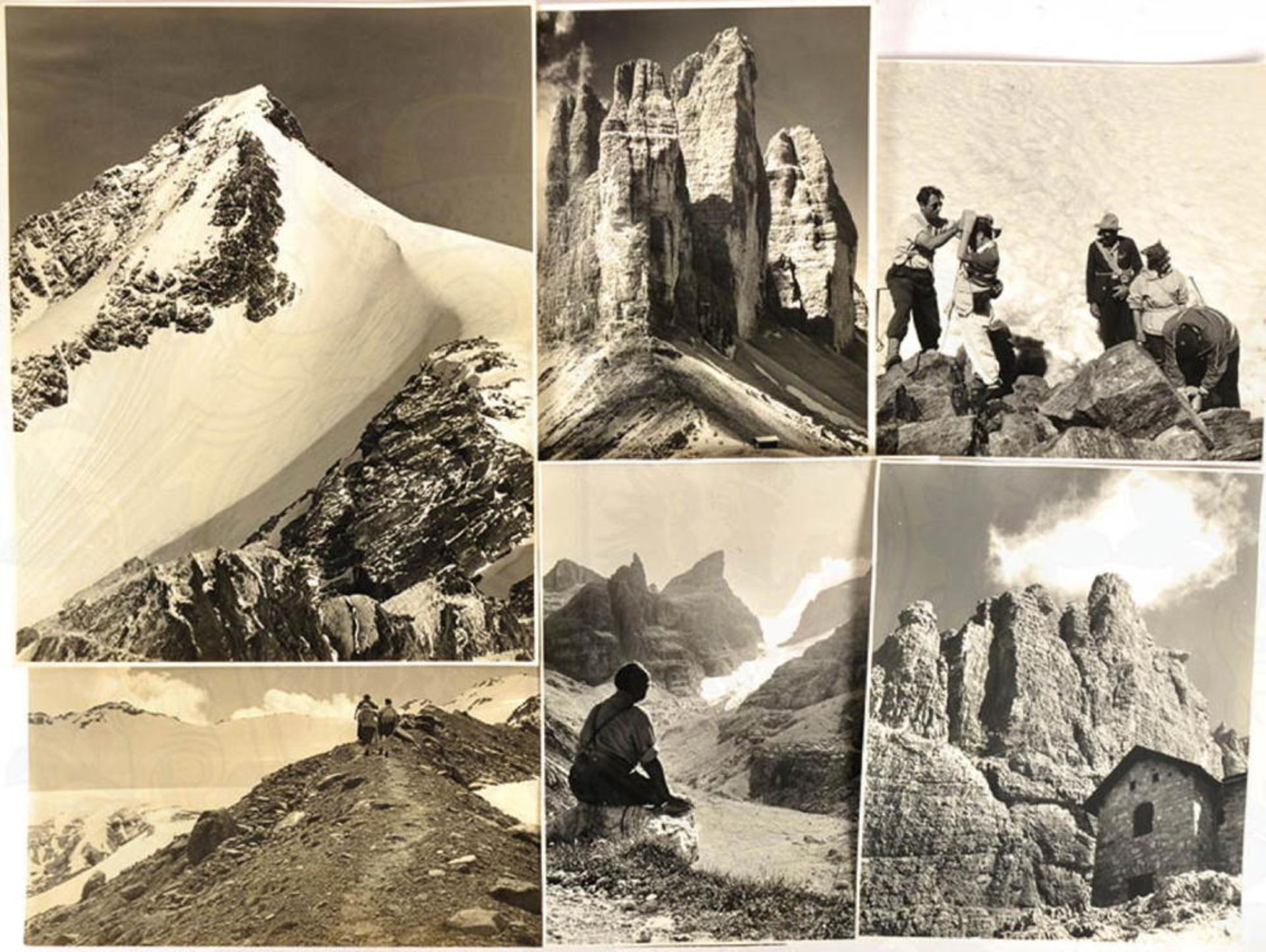 30 GROSSFOTOS ALPENGIPFEL, um 1955-1960, Gletscher, Firnfelder, Grate, teils m. Berghütten u.