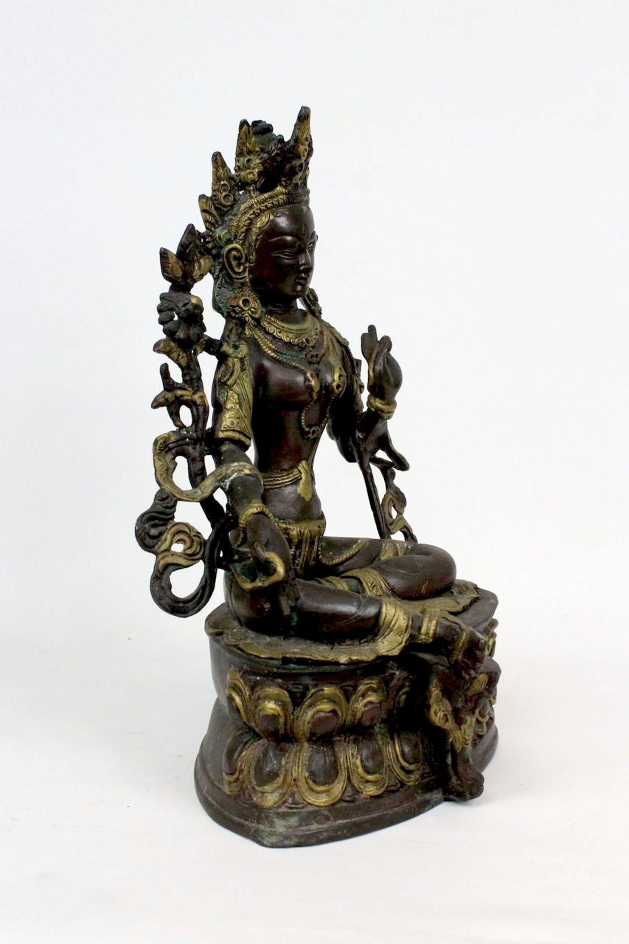 Tibet teilvergoldete Bronzefigur Tara - Bild 3 aus 12