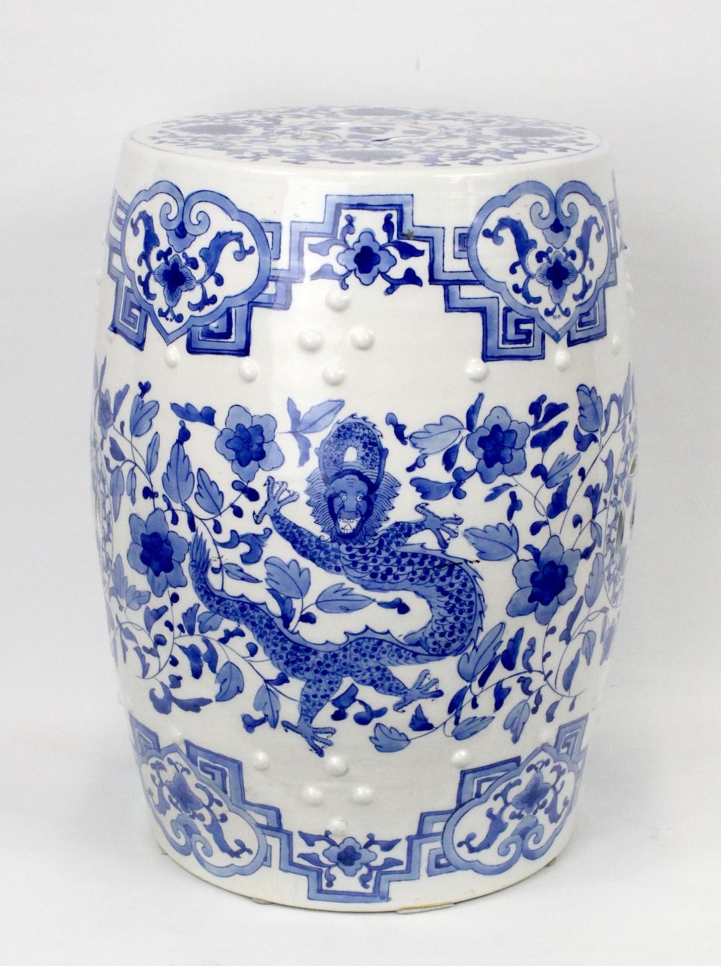 China Blau-weißer Porzellan-Hocker um 1900 - Image 3 of 5