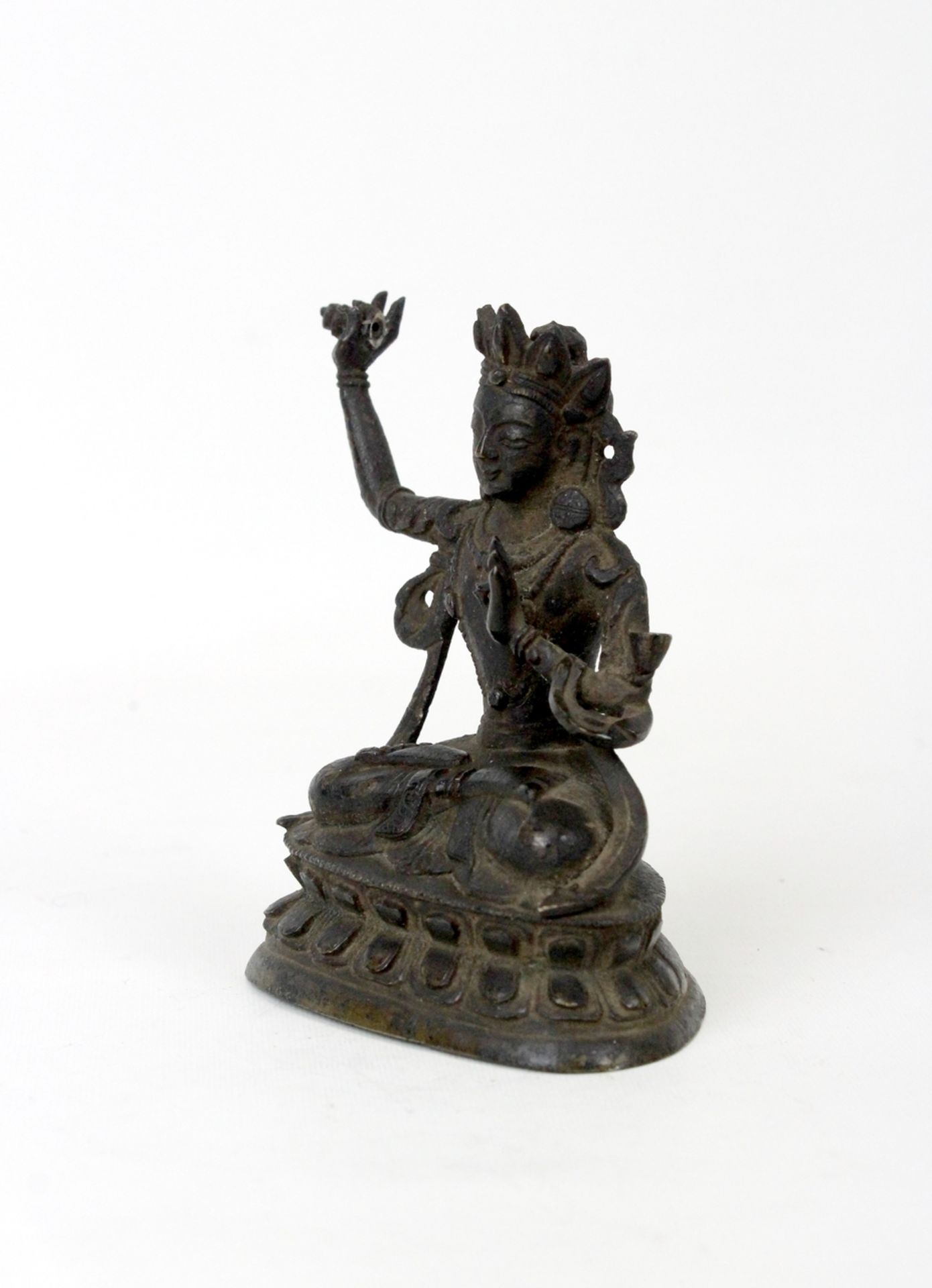 Tibet Buddha Bronze Figur mit erhobener Hand 18./19.Jhdt. - Bild 3 aus 5