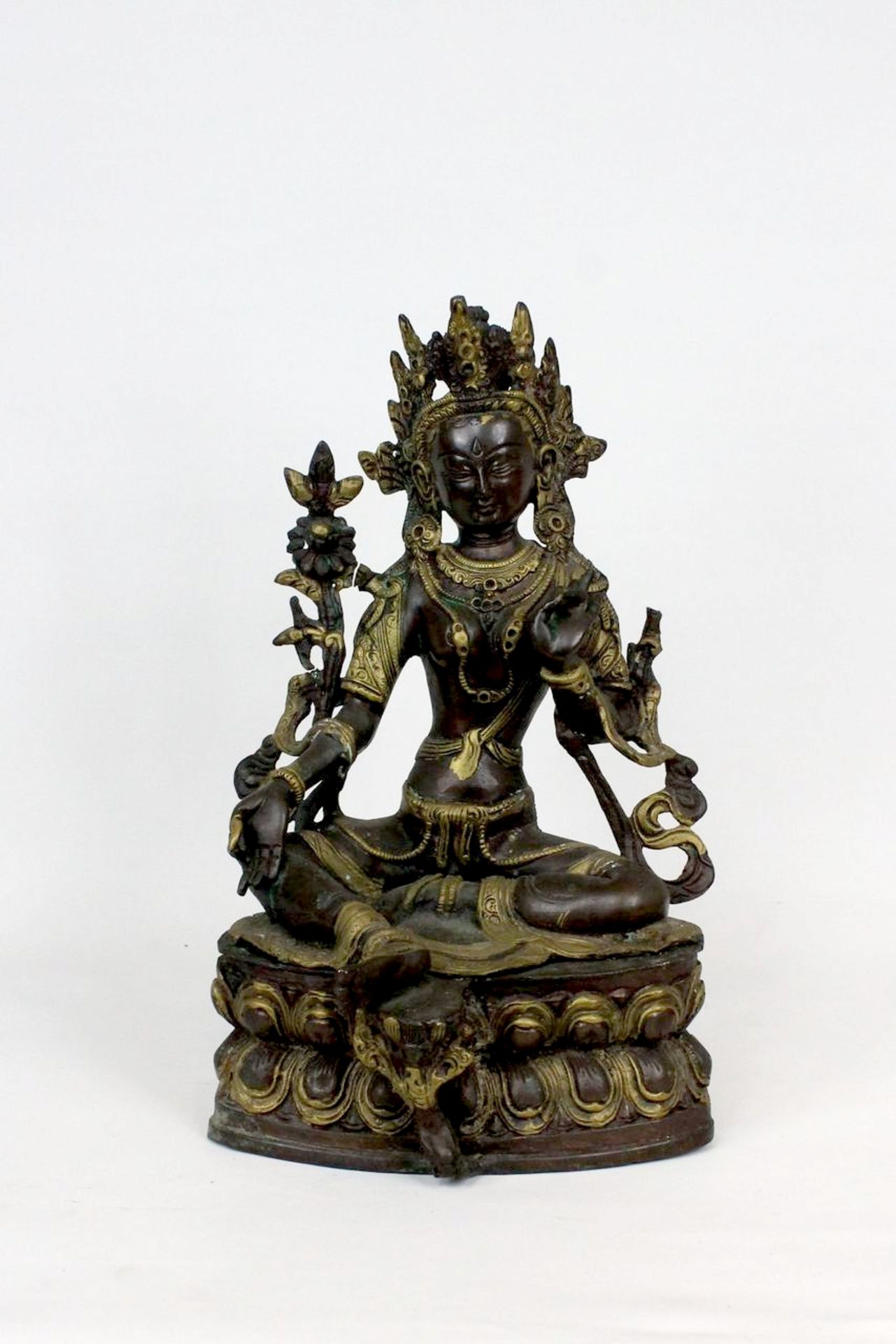 Tibet teilvergoldete Bronzefigur Tara - Bild 6 aus 12