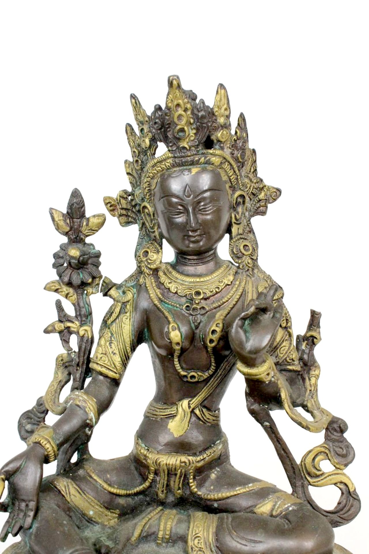 Tibet teilvergoldete Bronzefigur Tara - Bild 11 aus 12