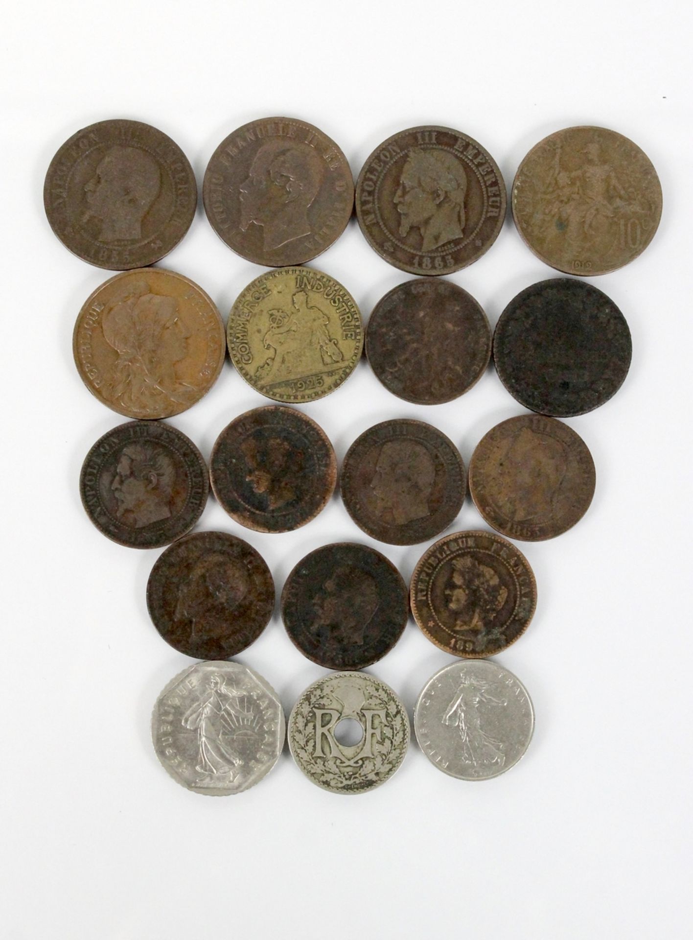 18 französische Münzen 19./20.Jhdt. Cinque Centimes um 1800 Napoleon III. usw.