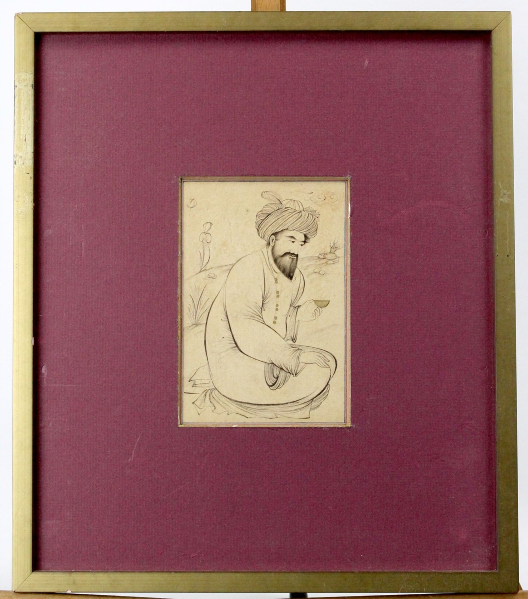 Safawidische Miniatur "Sitzender Derwish in Landschaft " - Bild 3 aus 3