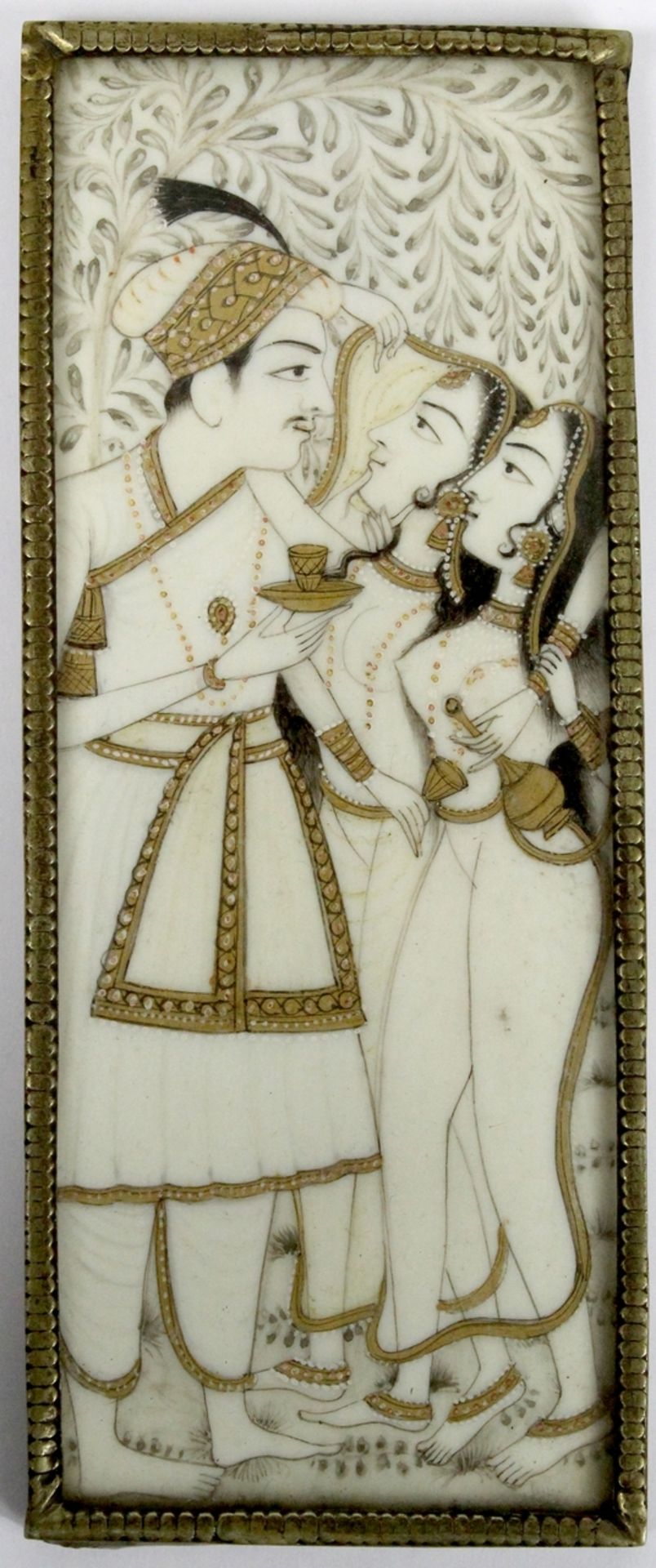 Indische Miniatur " Galante Szene Maharadscha mit seinen Hofdamen " <