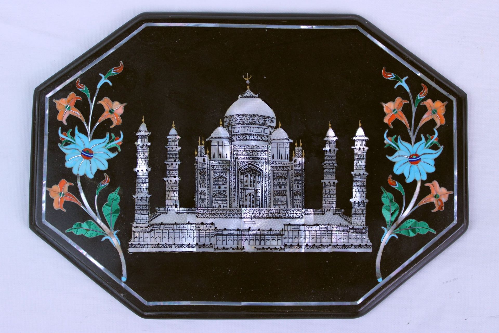 Pieta Dura Platte " Taj Mahal " Mit Edel- und Halbedelsteinen sowie Perlmuteinlagen be