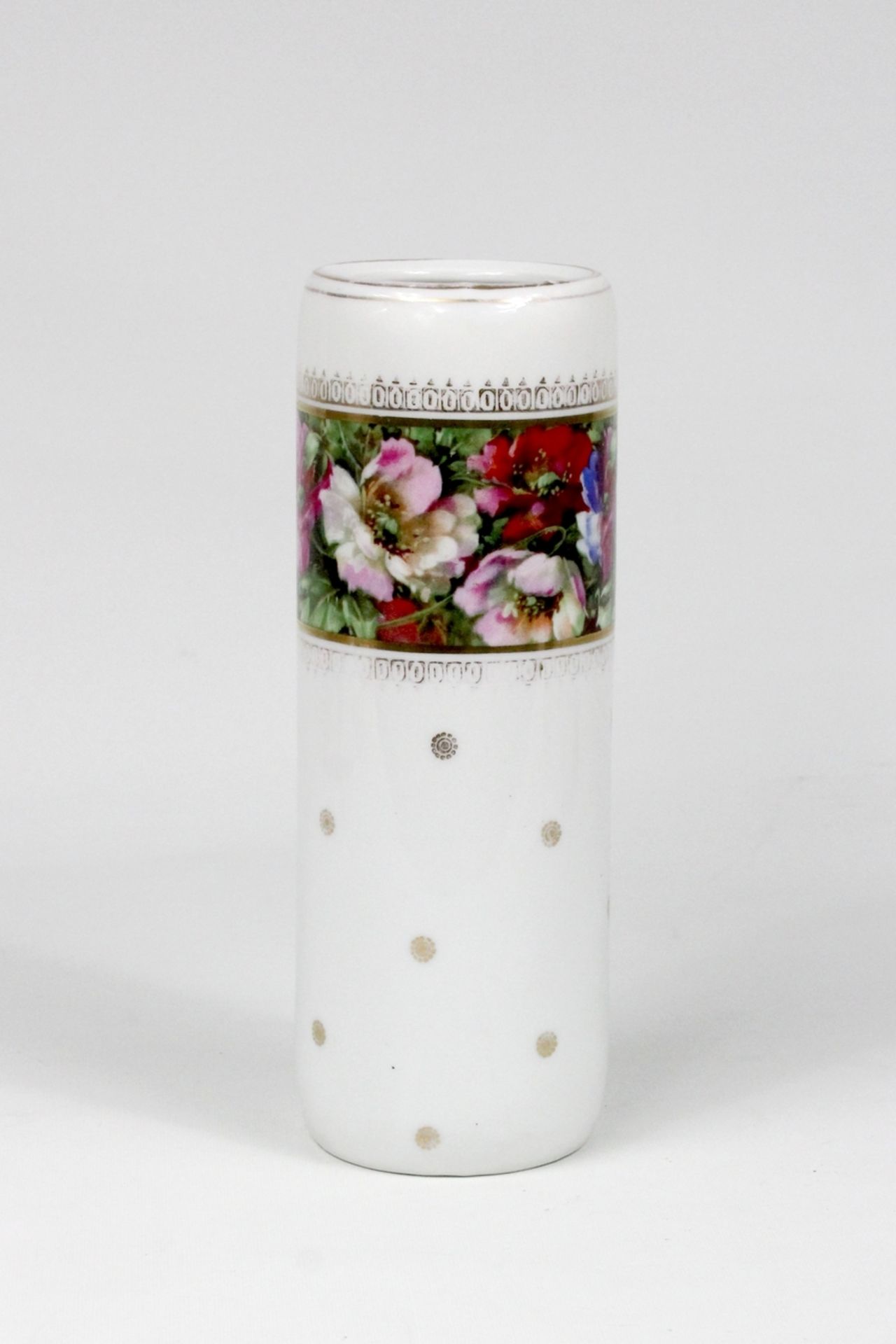 Porzellanstangenvase mit Blumendekor Bodenmarke und Nummerierung : 12774 Golddekor - Image 2 of 3