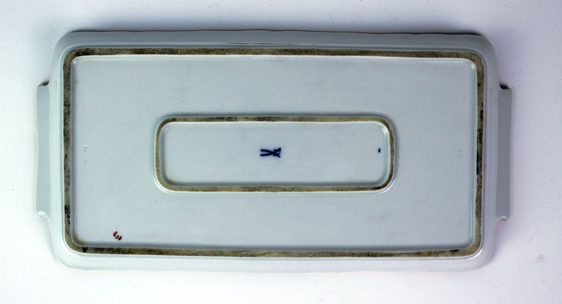 Meissener Servierplatte mit Blumendekor und Goldrand Maße : ca. 28 x 14 cm Blaue - Image 2 of 2