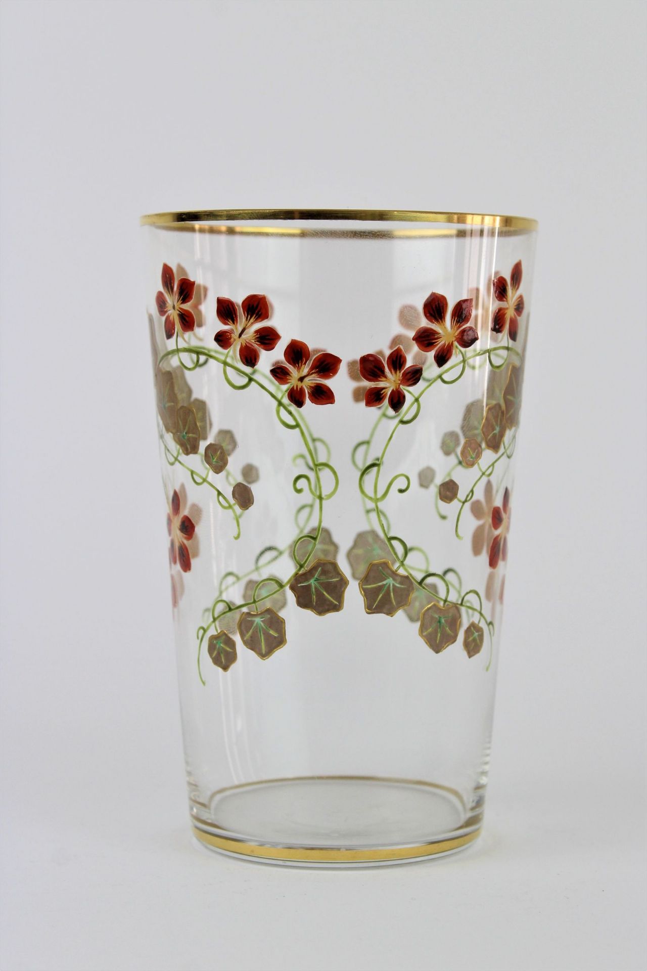 Mundgeblasenes Jugendstilglas mit Blumendekor - Bild 2 aus 3