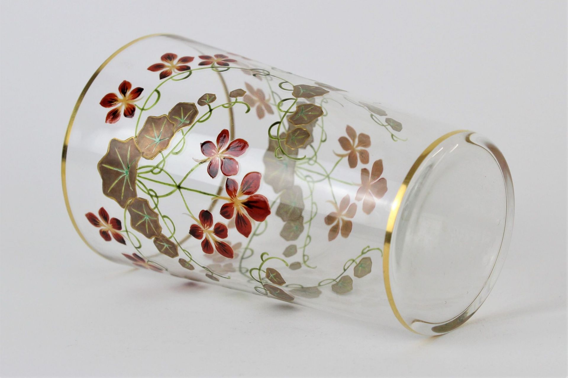 Mundgeblasenes Jugendstilglas mit Blumendekor - Bild 3 aus 3