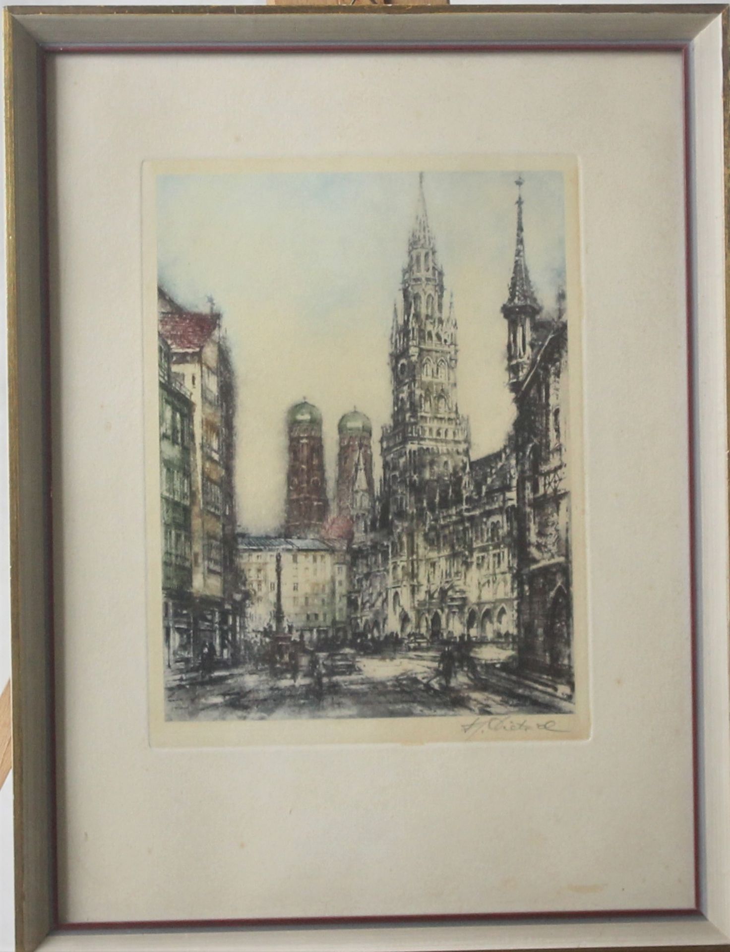 Fred Joachim Dietrich " München " Colorierter Kupferstich