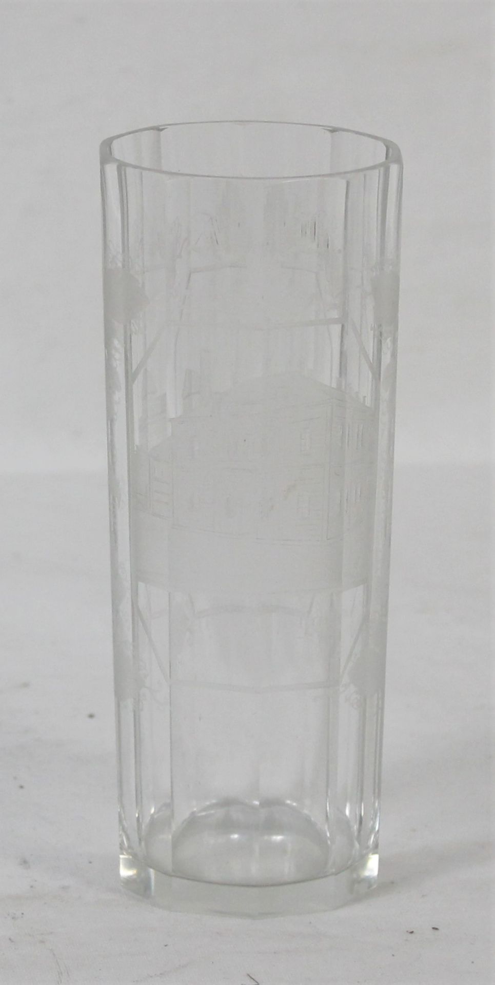 Geschliffene Glas Stangenvase " Salzquelle Fransbad "