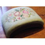 A Victorian arched foot stool, tapestry top, 35cm wide, c.1860