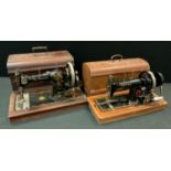A vintage Vesta hand operated portable sewing machine; another The Monarch (2)
