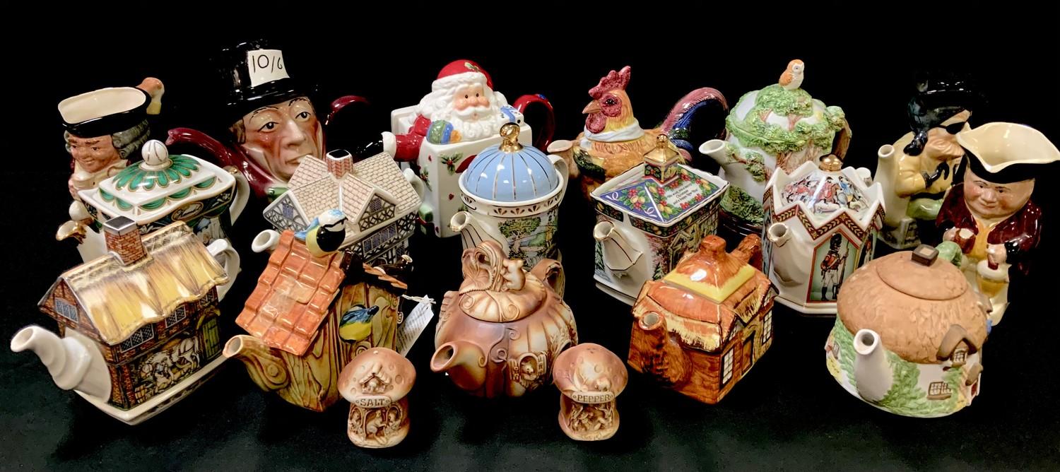 Teapots - Sadler novelty Hamlet; others, Sporting Scenes, Fishing; Tudor House; Battle of