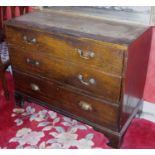 A 19th century oak chest, of three long drawers, bracket feet, 86m high, 108cm wide, 52cm deep, c.