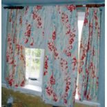 Curtains - a pair of cotton curtains, printed with abstract floral design, separate liners, approx