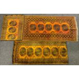 A Hand made Persian runner, central panel of five geometric medallions, within four different border