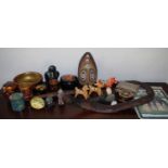 Tourist Ware - a serpentine owl; a vizagapan box; Russian painted trinket boxes and covers;