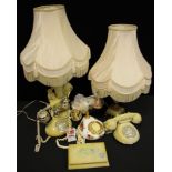 A Royal Albert Old Country Rose pattern telephone, others; an onyx and gilt metal table lamp etc