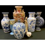Oriental ceramics- a large Satsuma vase, blue and white, ginger jar, etc